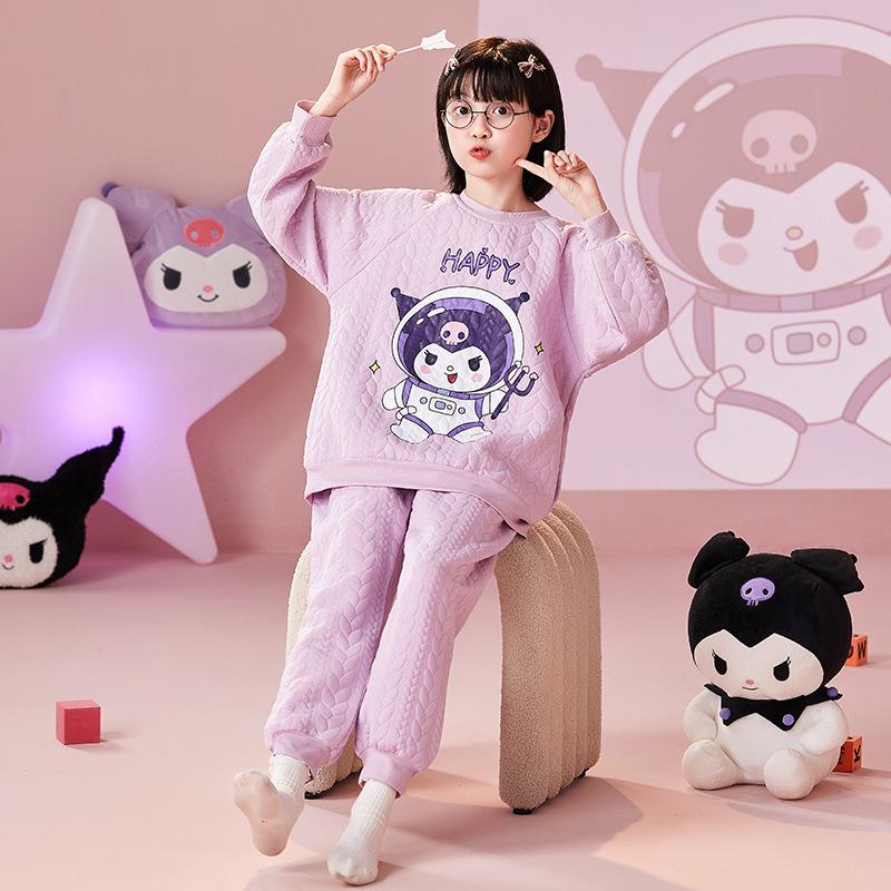 Kinder Flanell Pyjama Set Jungen Mädchen Warm Langarm Oberteil Und Hose Nachtwäsche Winter Haus Nachtwäsche