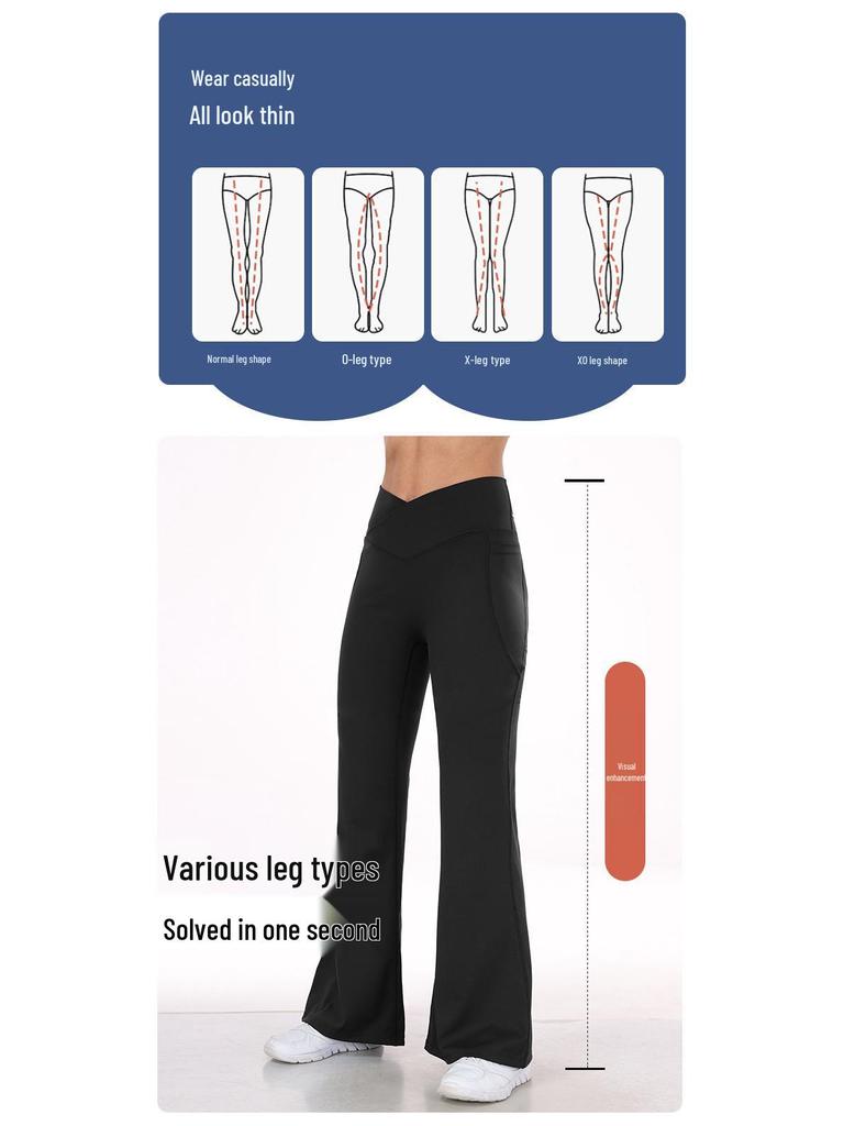 Women's High Elasticity Flare Yoga Pants with Hip Lift and Double Pockets (WA132)