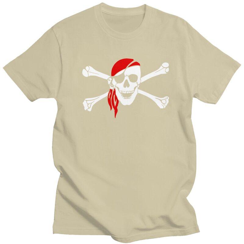 Custom Jolly Roger Skull Cross Bones Pirate Flag T Shirt Men Short Sleeves Pure Cotton Tshirt Tees Fashion Tshirts