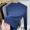 Solid Color Versatile Half High Neck Long Sleeve T-shirt Women's Spring New Bottom Shirts Top