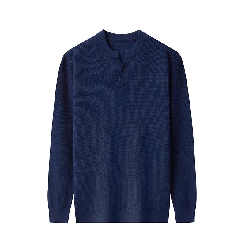 Pure Cotton Collar Long-Sleeved Knitted Sweater Men'S Spring And Autumn Casual Simple Solid Color V-Neck Bottoming Shirt