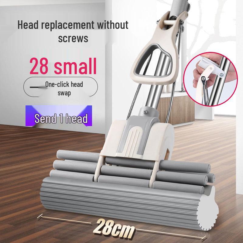 Large Absorbent Sponge Mop with Stainless Steel Handle - No-Hand-Wash Design