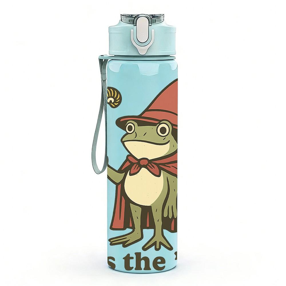 1PC Wizard Frog Cartoon Art 750ml Color Plastic Sports Water Bottle Leakproof Flip Straw Lid Suitable for Sports Office Home Use