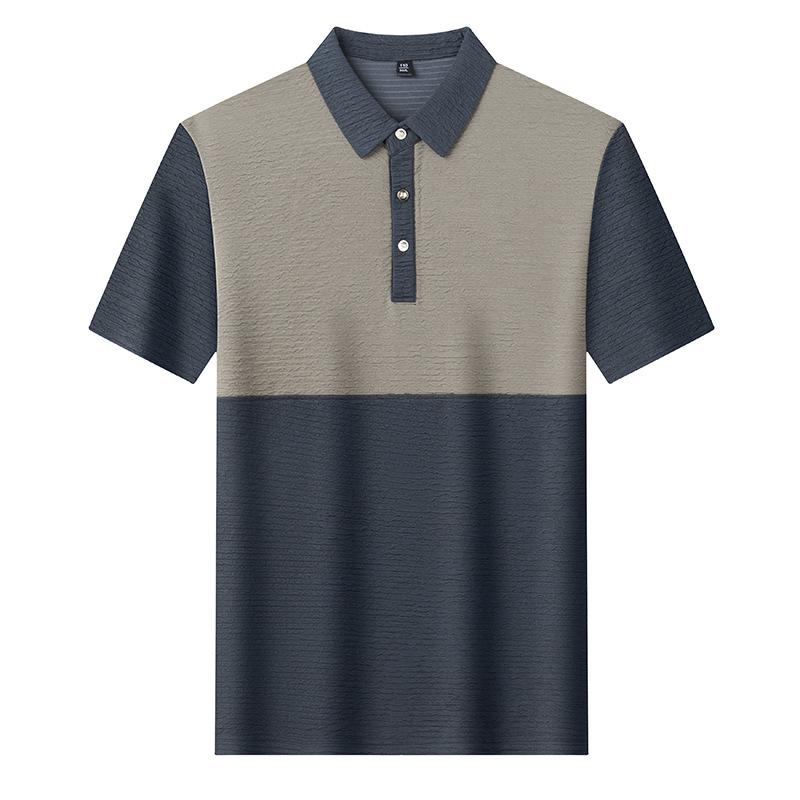 Classic Short-Sleeved T-Shirt Men'S High-End Breathable Non-Ironing Pullover Splicing Contrasting Color Lapel Half-Sleeved Polo Shirt