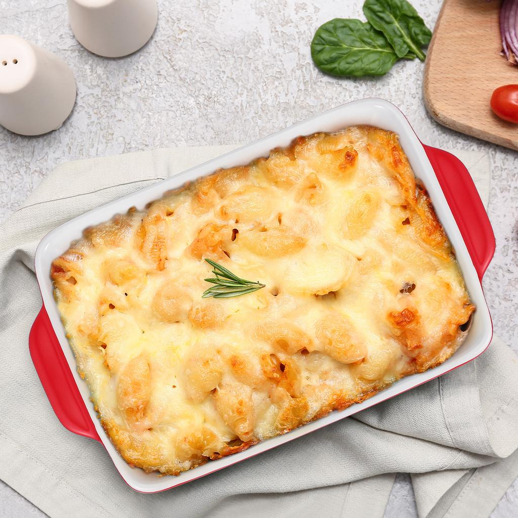 Pottery Baking Pan Medium Thickness Ceramic Baking Tray Microwave Oven Special High Temp Firing Eco Friendly Red Simple Elegant