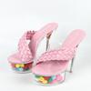 15cm Thin Heel Waterproof Platform Woven Crystal Transparent Mule Slippers Sexy Women Summer Open Toe Party Sandals