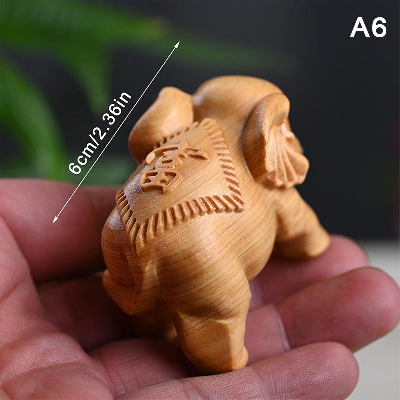 1Pc Hand-Carved Wooden Elephant Figurines Cute Elephant Statue Decorative Ornament Home Desktop Decor Car Decoration