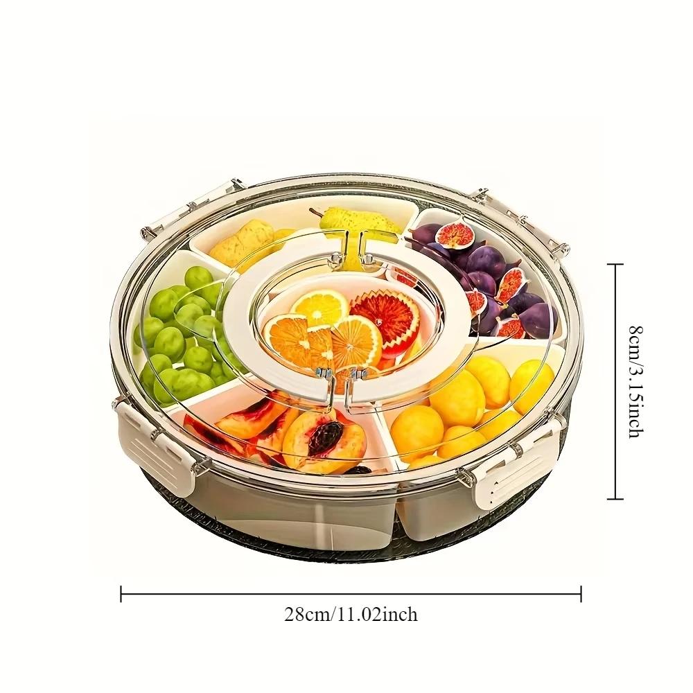 5 compartments for storing dried fruit snack plates, rotatable snack and vegetable trays with lids and handles