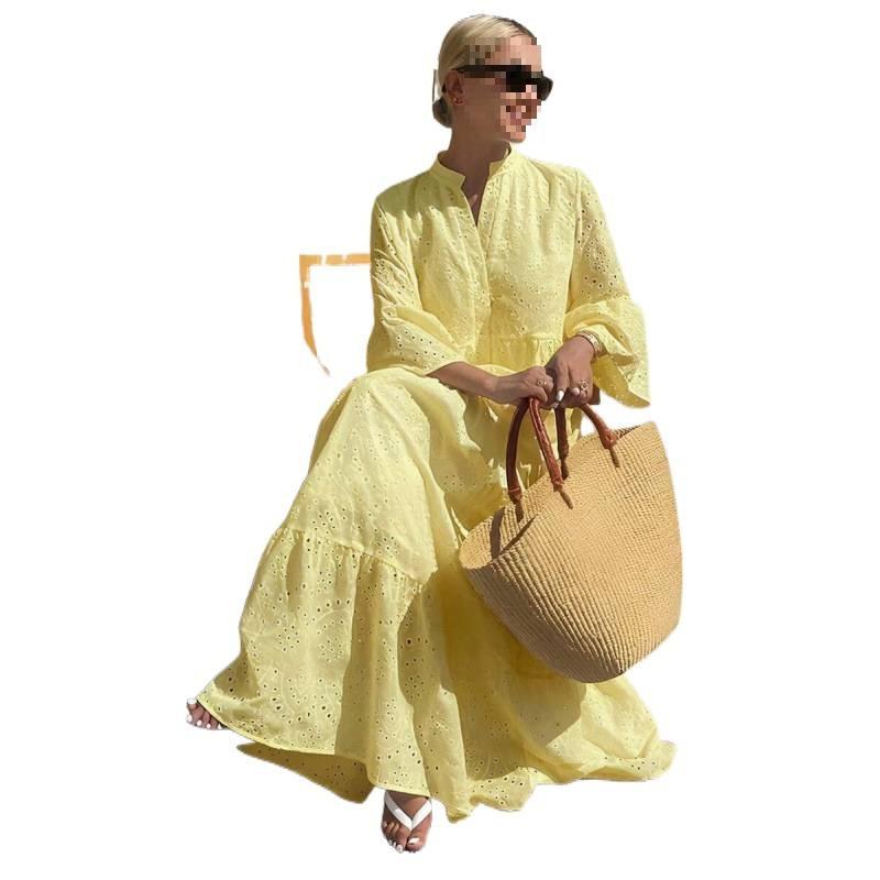 European and American casual vacation style medium and long dress women's summer new temperament loose skirt