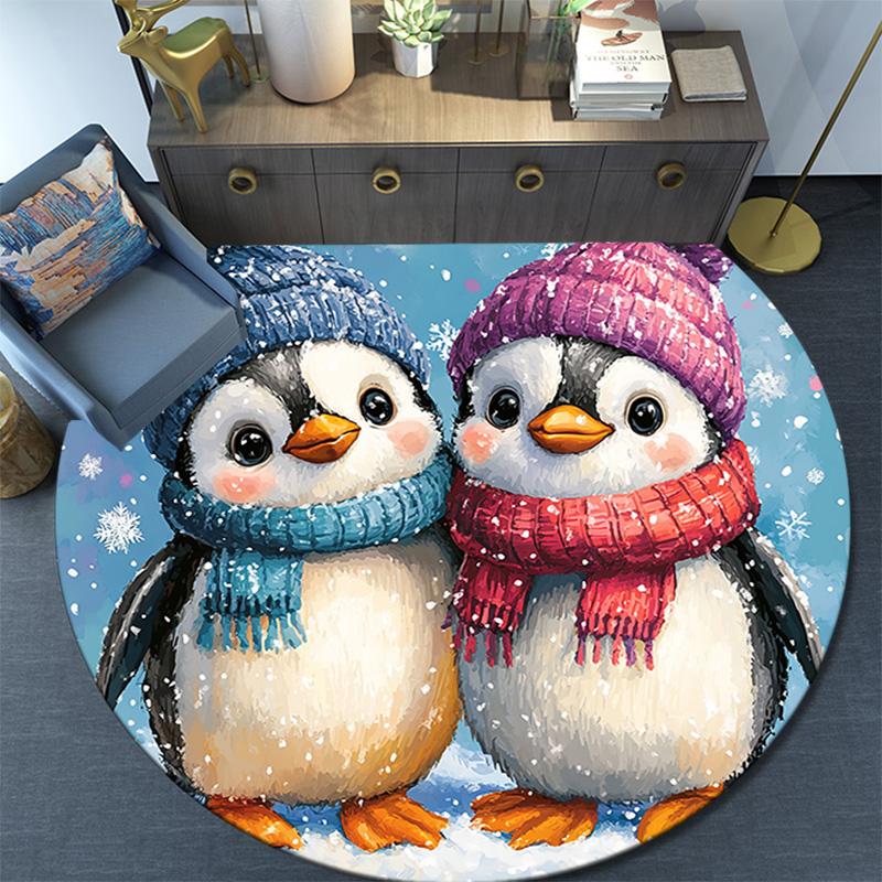 Penguin Round Area Rug,Carpet Rug for Living Room Bedroom Sofa Playroom Decor,Non-slip Floor Mat