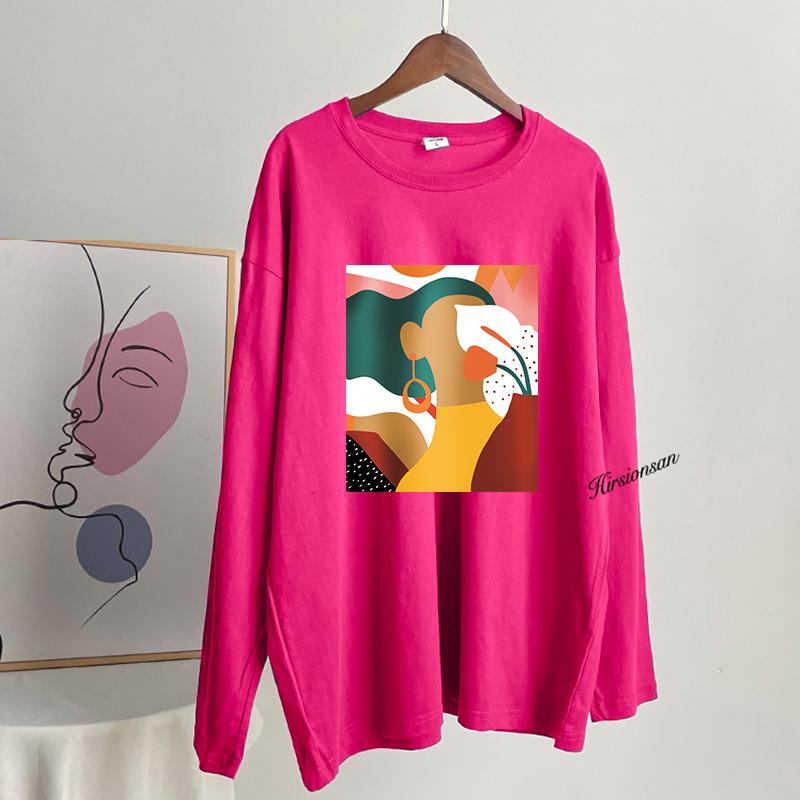 

Hirsionsan винтажная футболка с длинным рукавом с принтом, женские свободные футболки из 100% хлопка с круглым вырезом, женский шикарный пуловер с эстетическим графическим рисунком 2023 L розы красного