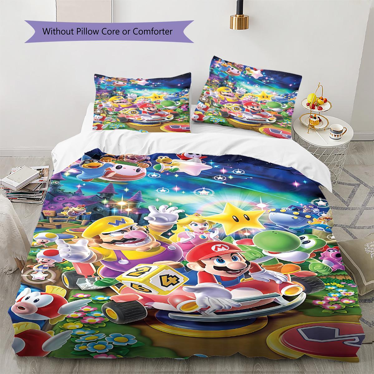 

Super Mario Game Style 3PCS Bedding Set Soft Microfiber Duvet Cover with 2 Pillowcases Kids Boys Bedroom Bed Decor Set 135x200cm