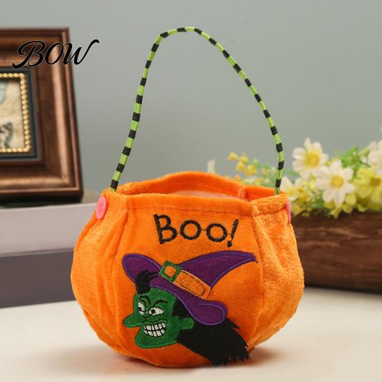 Halloween Gift Bag for Kids Trick or Treat Bucket, 9.8x5.9 Inch Pumpkin Witch Black Cat Plush Large Capacity Candy Holder Tote Bag, Soft Basket