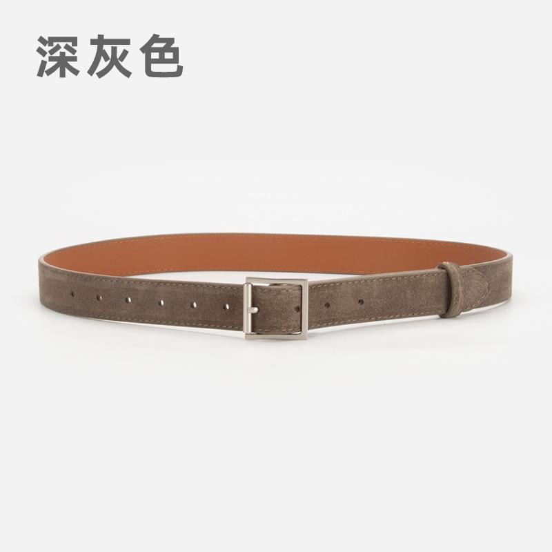Simple Matte Velvet Belt Women'S Square Buckle High-End Leather Jeans Decorative Belt Women'S