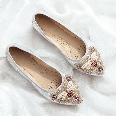 Eleganta Damskor 2025 Vår Ballerinaskor Kvinna Mjuka Bekväma Siden Strass Sommar Damer Enkla Skor zapatos de mujer