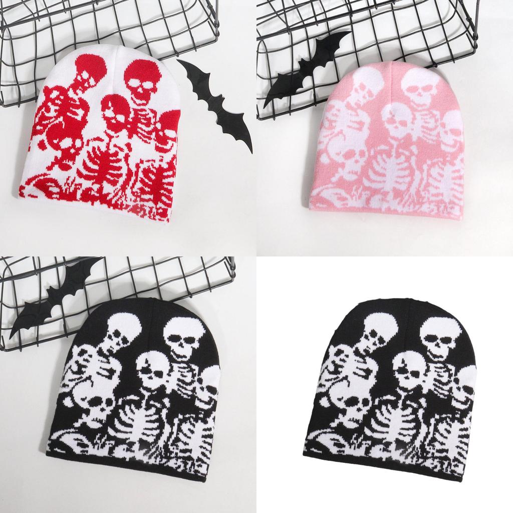 Skull Pattern Streetwear Knitted Hat With Acrylic Material For Fall And Winter Fashion Trend