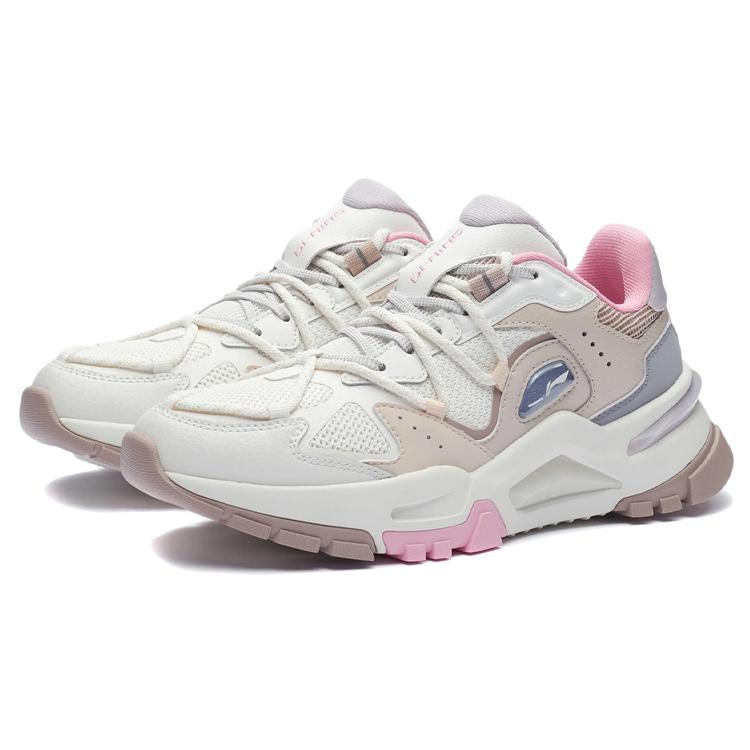 Li Ning Reverse Fantasy Leather, Textile Low top Sports Casual Shoes Women's Pink White AGLR184-2