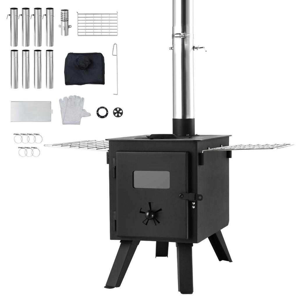 Wood Stove, 86 Inch, Alloy Steel Camping Tent Stove, Portable Wood Burning Stove with Chimney Pipes & Gloves, 1400in³Firebox Hot Tent Stove for