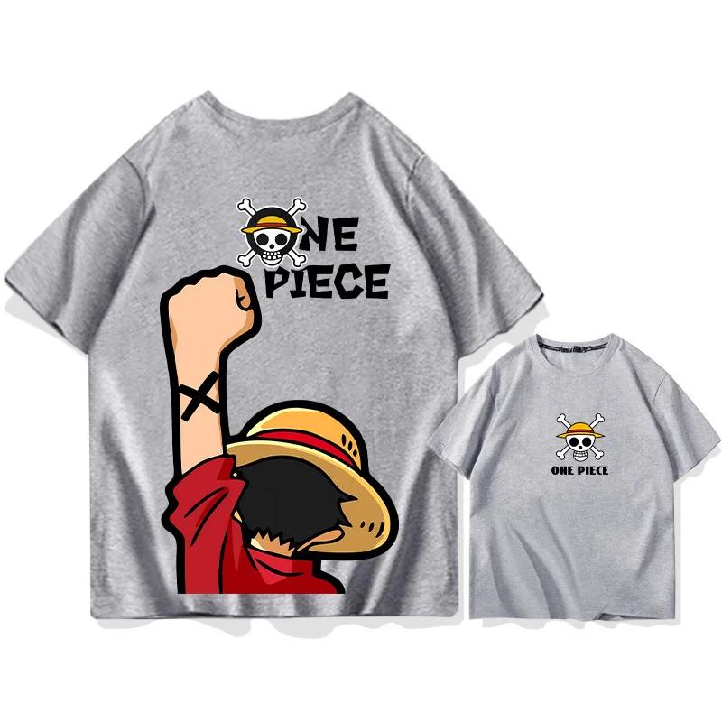 One Piece Luffy Sommar 100% Bomull Herr Rundhals Kortärmad Y2K Utomhus Hip-Hop Casual Toppar Streetmode Herrkläder