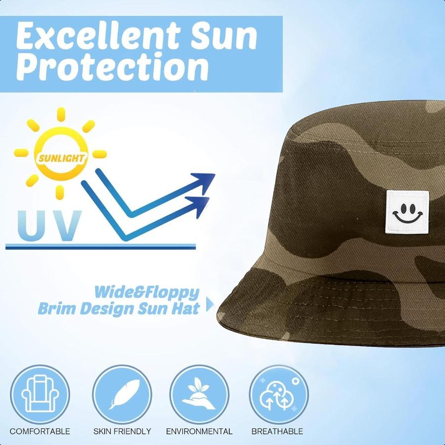 

Sun Hat Smile Face Bucket Hat for Girls Boys Summer Sun Protection Cotton Unisex Beach Cap United States