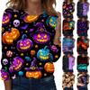 Women Long Sleeve Casual Pullover Sweatshirt Halloween Pumpkin Print Round Neck Top Lightweight Comfortable Fit