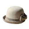 Korean Fashion Bow Thousand Bird Grid Basin Hat Autumn and Winter Top Hat Ladies Elegant Casual Warm Woolen Bucket Hat