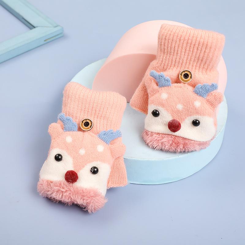 

Kids Half-Finger Winter Gloves - Festive, Fleece Lined, Thick, Warm, Unisex розовый