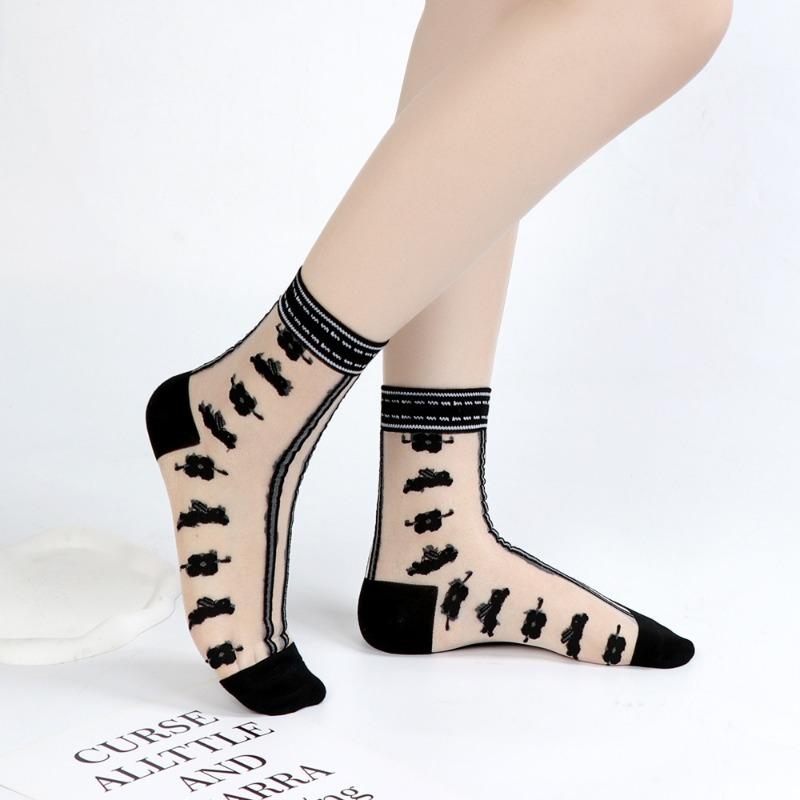 5 Paar Damen Neue Sommer Polka Dot Persönlichkeit Atmungsaktiv Schweißabsorbierend Glasseide Socken