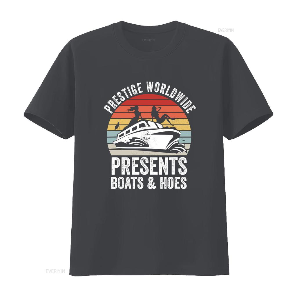 Prestige Worldwide Présente Bateaux Et Pelles Design Couché de Soleil Rétro T-shirt de Fête Drôle Bateau de Fête Lavage Vintage Élégant Légèrement