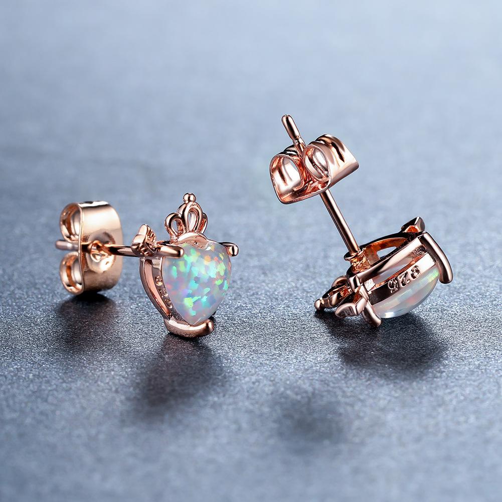 European and American New Rose Gold White Blue Crown Peach Heart Arrow Piercing Womens Versatile Earrings