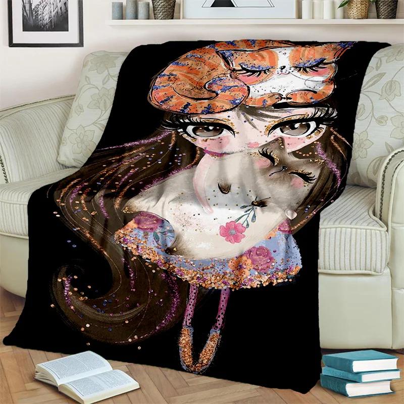 Cute Ballet Girl Ballerina Fairy Cartoon Blanket,soft Throw Blanket for Home Bedroom Bed Sofa Picnic Office Cover Blanket Kids