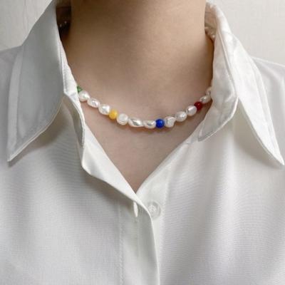 6~8mm Freshwater Pearl and Bead Fashion Necklace for Women, Natural Ugly Pearl Necklace Accessory 0495