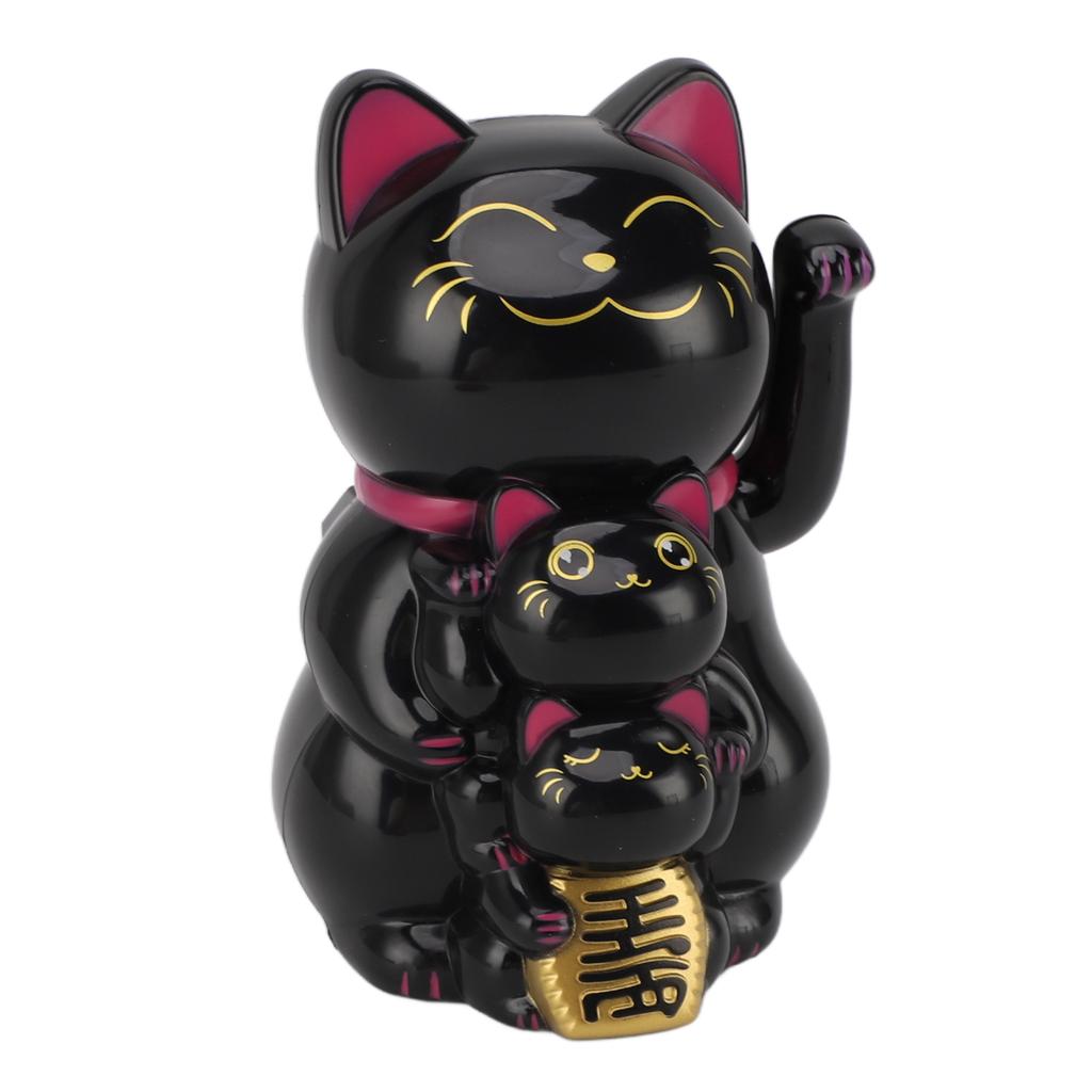 4.5in Solar Powered Smiling Cat Ornament Automatic Hand Waving Fortune Cat Ornament for Car Desktop