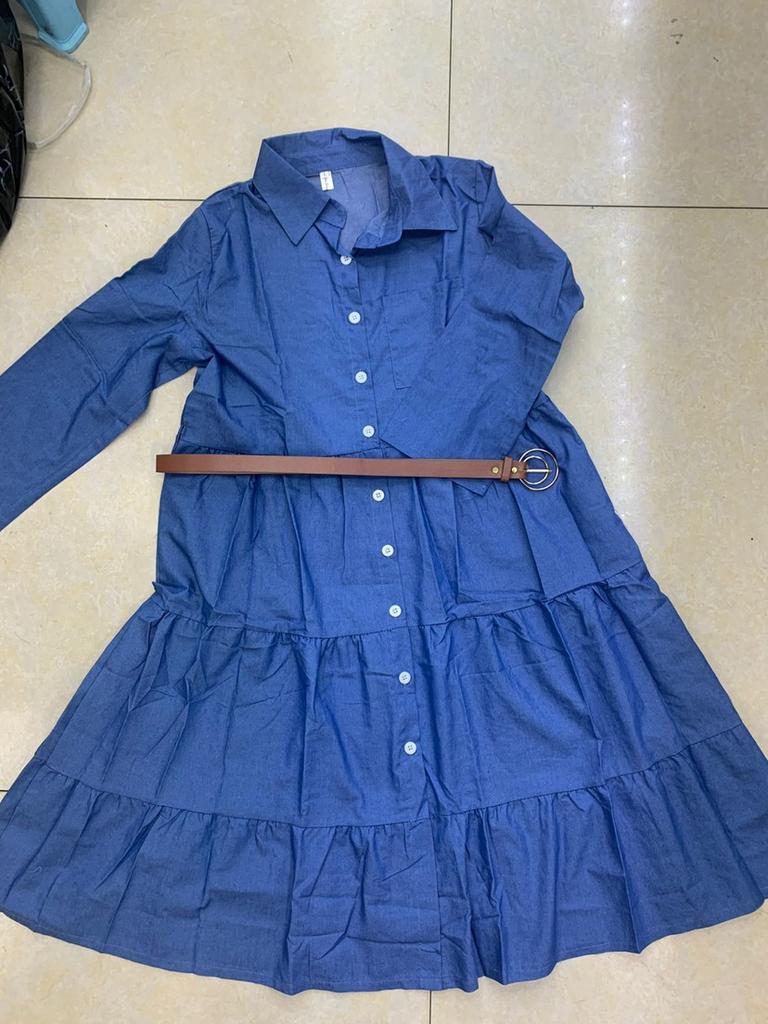 Dámské módní šaty s límečkem Swing Sundress Buttons Džínové košile