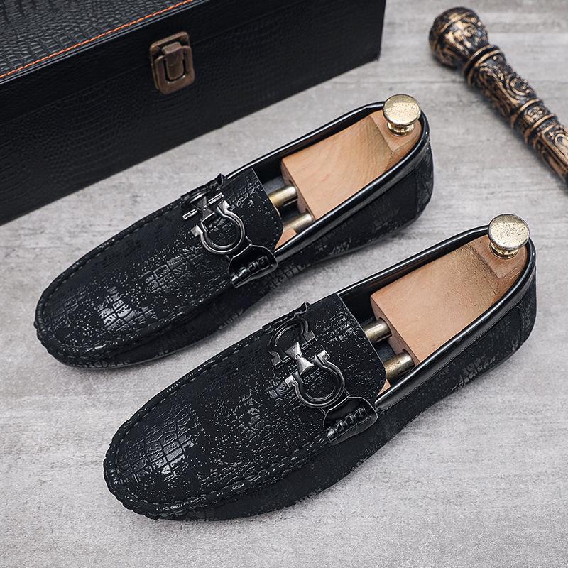 2024 Summer New Men's Shoes Versatile Classic Printing Soft Leather Soft Sole One Pedal Doudou Shoes Trendy Shoes