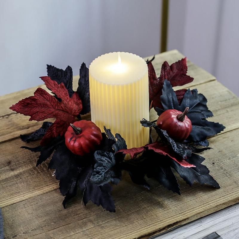 1PC Home Decor Candle Rings Wreaths Pumpkin Black Simulated Flowers Candlestick Table Dressing AVE