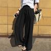 Spring Autumn Women's Wide Leg Pants Plus Size High Waist Solid Color Loose Cotton Linen Pants