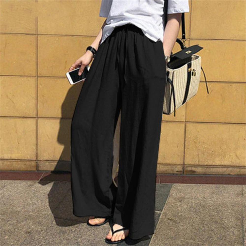 Spring Autumn Women's Wide Leg Pants Plus Size High Waist Solid Color Loose Cotton Linen Pants