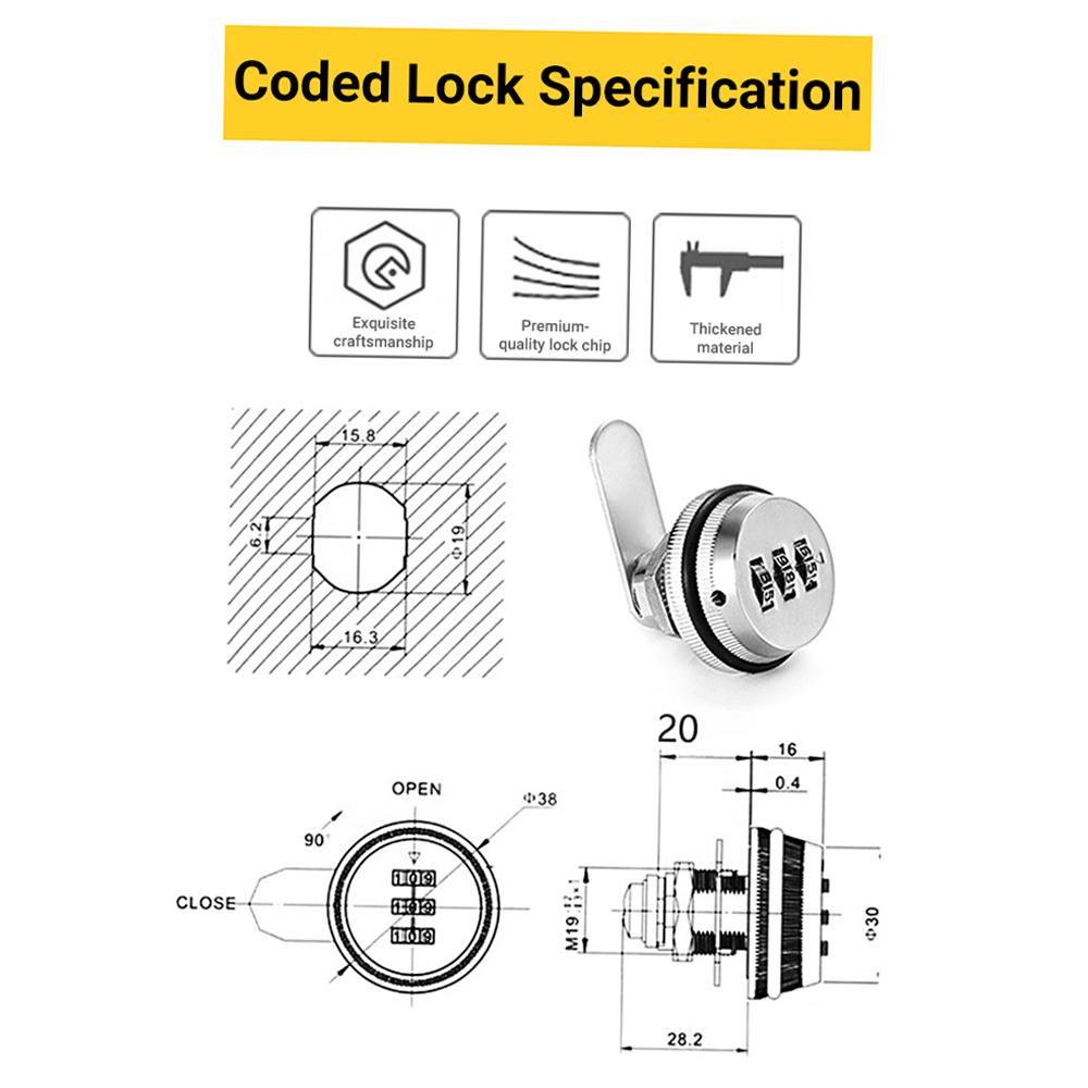 3 Digit Rotating Tongue Lock, Thickened Material Zinc Alloy Password Lock Security Locks, for Drawer, Cabinet, Cupboard, Cupboard