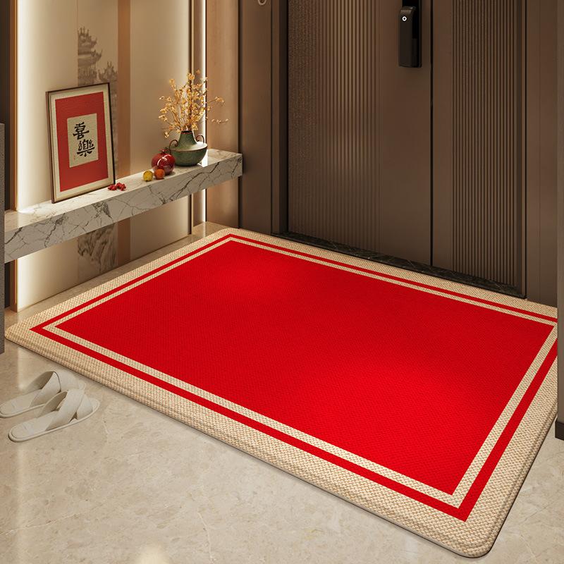 Chinese-style Red Festive Floor Mat for Entry Door, Stain-resistant, Household Scraping and Dust Removal, Kennel Velvet Balcony Non-slip Carpet