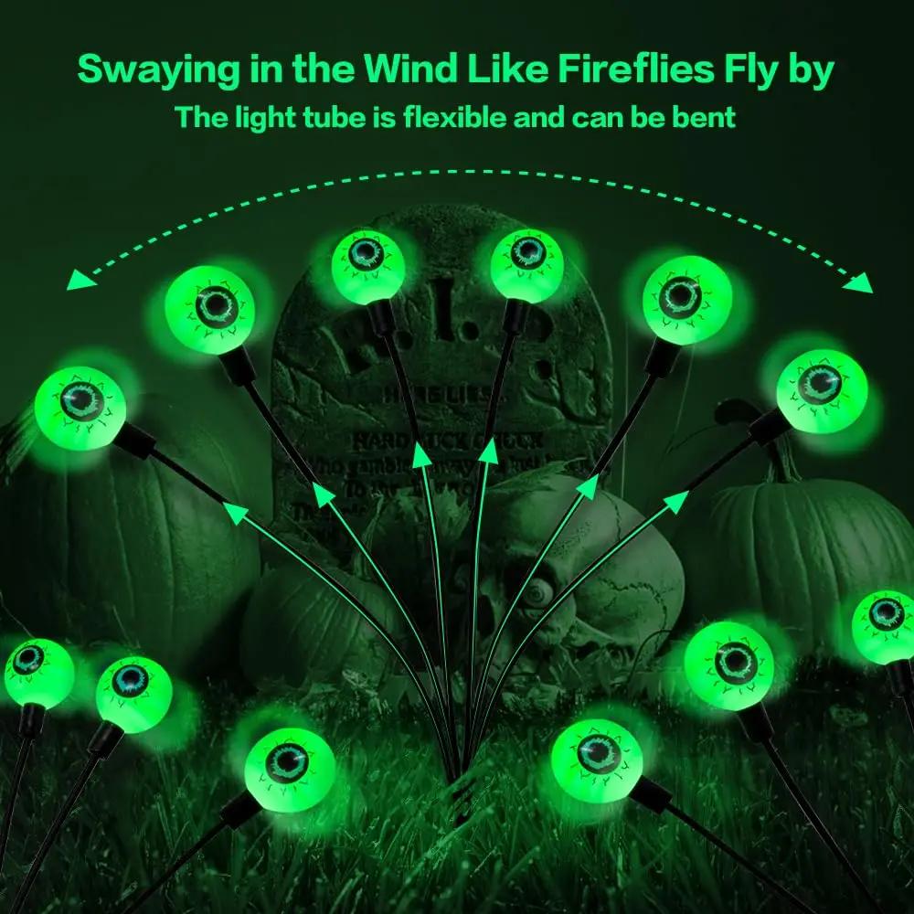 Scary Eyeball Lights Led Halloween Outdoor Solar Powered Green Eyeball Blinking Firefly Lights Waterproof Solar Path Lights