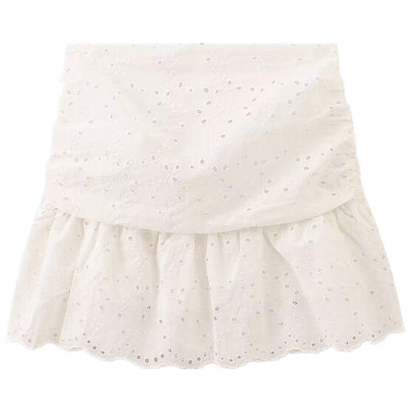 

Fashion Style 2024 Summer New Female Long Sleeve Lapel Hollow Embroider Shirt Mid Waist Skirt 3666088 Skirt L