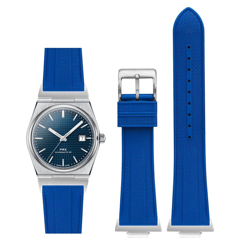 

Фторкаучуковий ремінець для Tissot PRX Powermatic 40 мм, пряжка з нержавіючої сталі, чоловічий, FKM, спортивний, водонепроникний, з системою швидкого заміни, 12 мм 12mm синій