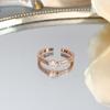 Yin Town Crown Zircon Heart Open Ring - High-End Women's Stackable Wedding & Pinky Band