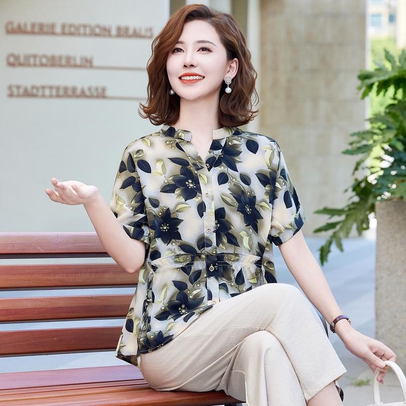 

Mom s 2026 Chinese Chiffon Blouse: Spring/Summer National Style for Middle-Aged & Elderly Women 3XL (115-130 kg) світло-зелений колір