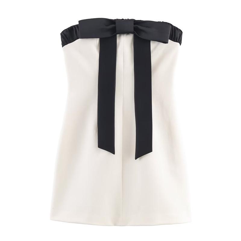 European & American Style Women s Color Block Bow Bandeau Dress Large