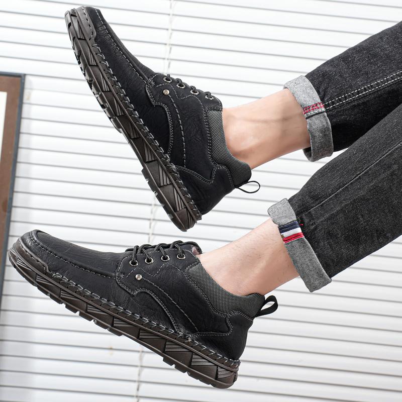 Men's Genuine Leather Casual Shoes Winter Plus Velvet Warm Ankle Boots Spring/ Autumn Men's Mid-cut Boots Mens Red Loafers