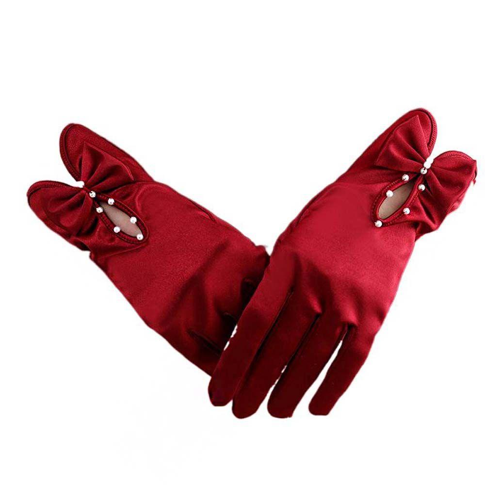 

Dinner Gloves Red Bridal Sun Protection Women Gloves Bow Gloves Wedding Bridal Gloves Satin Mittens красный
