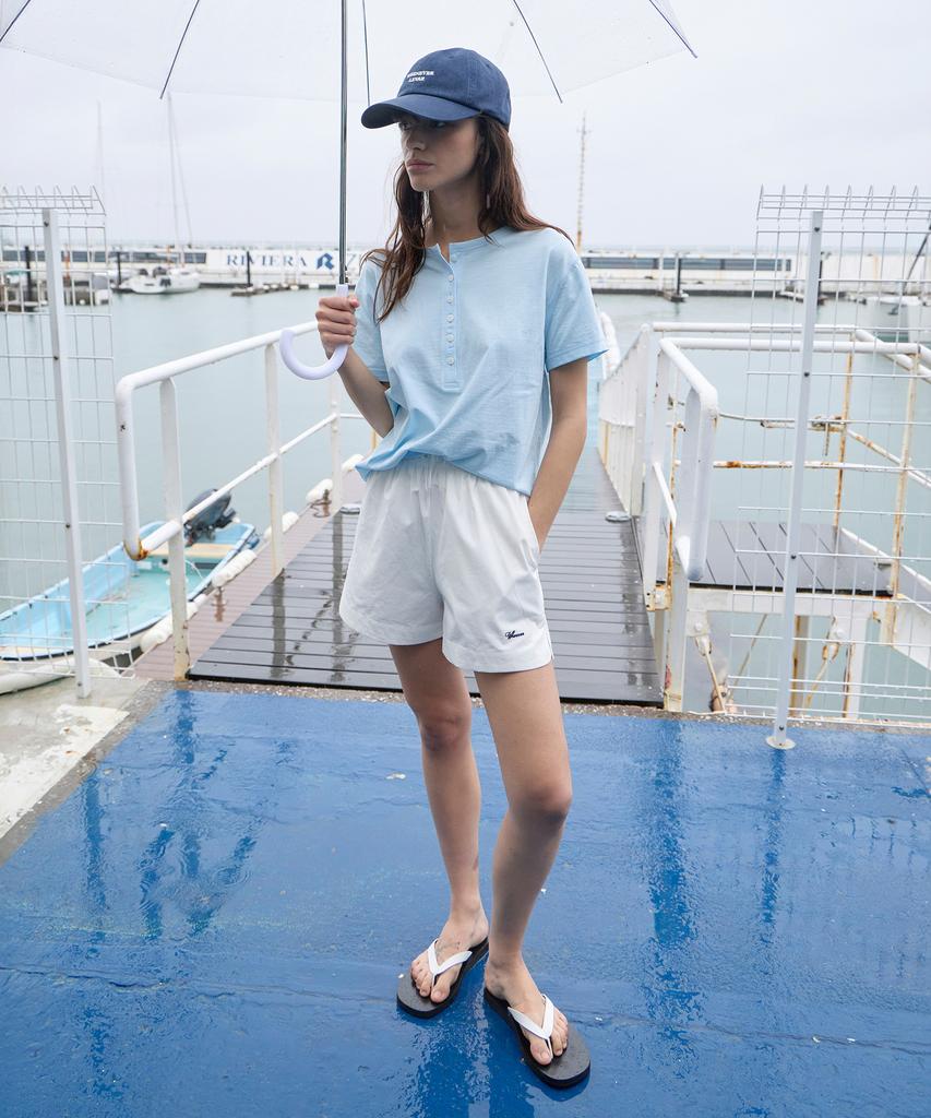 Leuba Henley Neck Cotton T-Shirt - Bliss Skyblue