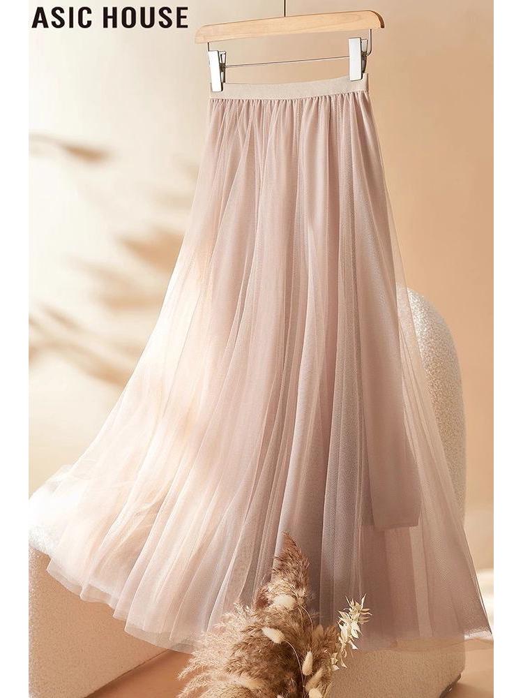 Damen Lila Mesh Midi Rock mit hoher Taille - 720° Schwung A-Linien Tüllrock für Square Dance und Fotoshootings